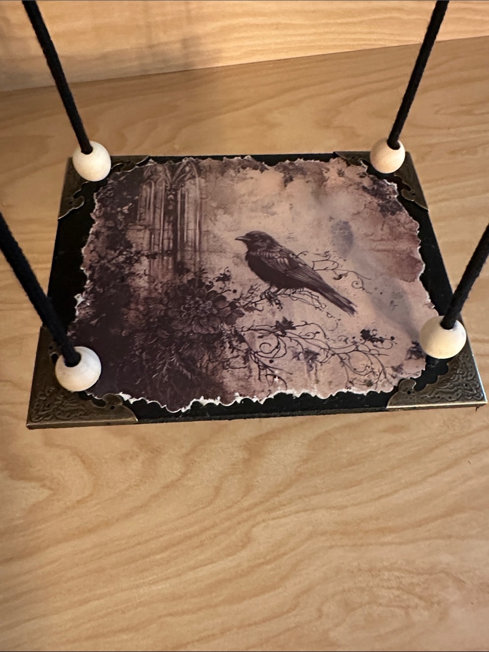 Hand Crafted Black and White Gothic Raven Wall Display hanging floating Shelf